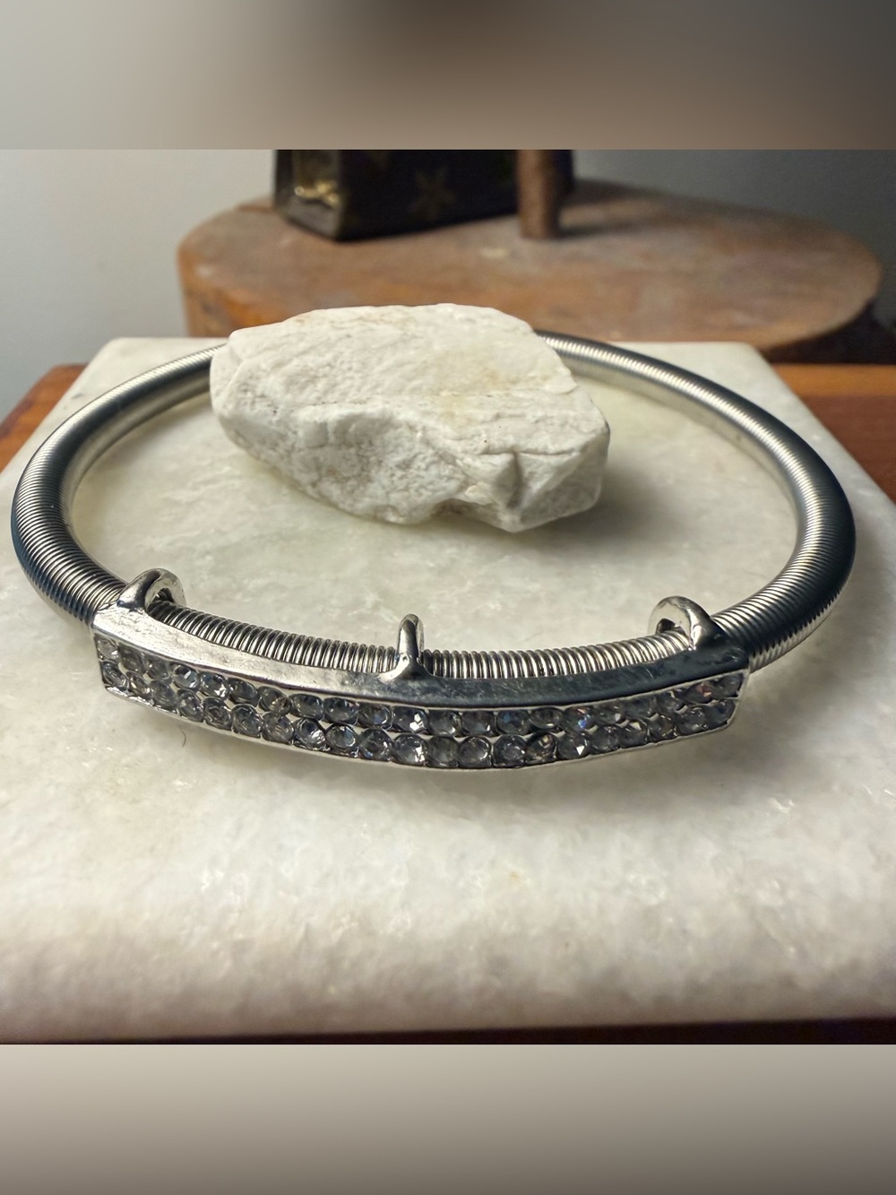 Crystal Pavé Silver-Tone Bangle Bracelet